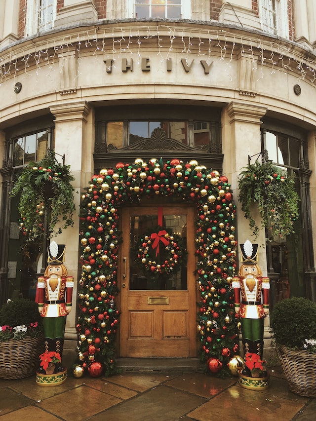 The Ivy in York decorated for Christmas outside.
